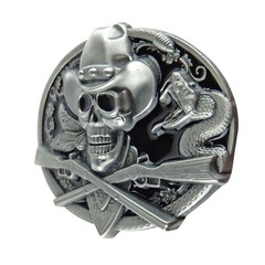 Dead Cowboy Belt Buckle Skull Crossed Guns Rattlesnake Western Fits 1.5&Prime; Belt