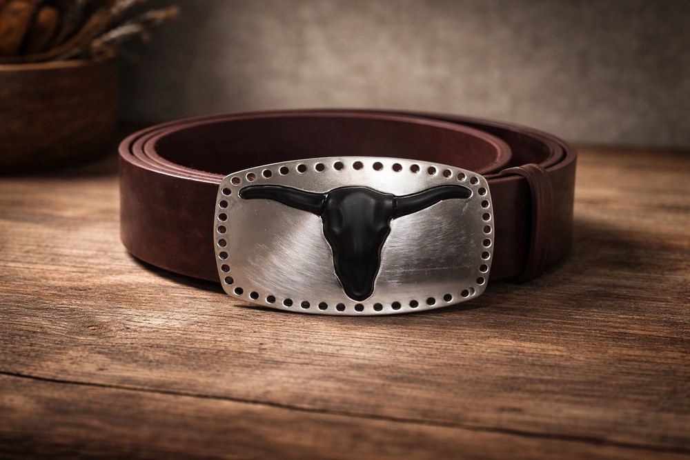 Longhorn Bull Skull Belt Buckle – Antique Brass & Gunmetal Finish