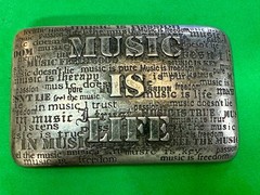 Music is Life Word Statement Musicians Poets Silver Color Belt Buckle