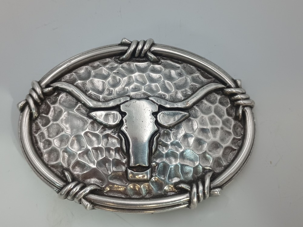 Ariat Western Longhorn Steer & Barbed Wire Edge Belt Buckle