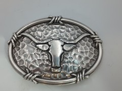 Ariat Western Longhorn Steer & Barbed Wire Edge Belt Buckle