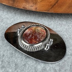 Vtg Style Red Lace Agate Silver Tone Oval Western Belt Buckle