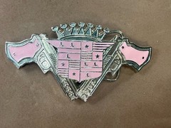 Guns Crown Shield Trucker Cadillac Grill Pink Enamel Belt Buckle Bottle Opener
