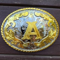 INITIAL  » A  » RODEO COWBOY LETTER SHINE GOLD SILVER WESTERN BELT BUCKLE
