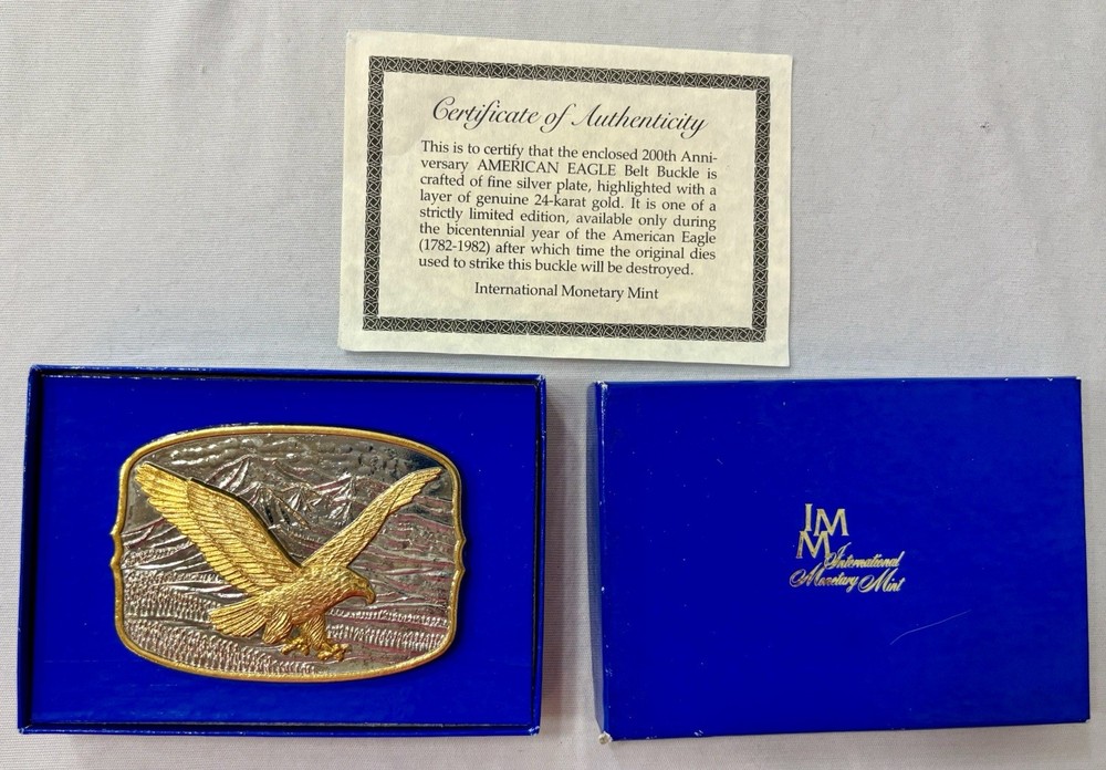 American Eagle Belt Buckle Layer 24K Gold by International Monetary Mint New COA