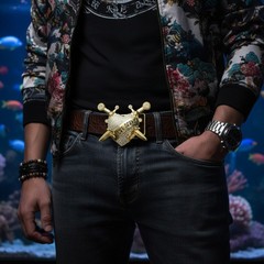 Men Silver Metal Western Fashion Belt Buckle Texas Long Horn Bull White Color