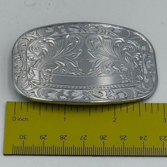 Western Floral Engraved Silver Tone Oval Belt Buckle Cowboy Scrollwork Design