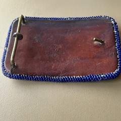 Vintage Hand Made Native American Tribal Leather Back Seed Bead Belt Buckle