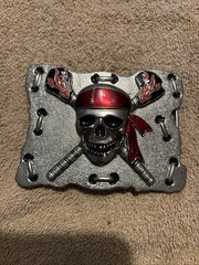 Raised Pirate Skull in Red Bandana Swords Gothic Punk Biker Vibe Belt Buckle