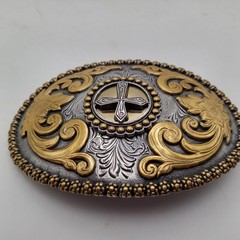 Nocona Western Belt Belt Belt Large Sliver Gold Metal Cowboy Western Christian