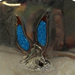 Vintage Eagle Belt Buckle Silver Tone Oval Turquoise Red Inlay Western Fits 2in