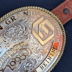 Gist Sterling Silver Overlay 1995 Gold N Grand Champion Belt Buckle & Size 32