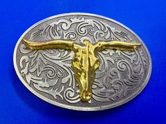 Longhorn Cow Bull Head Steer Skull Silver Gold Color Western Cowboy Belt Buckle