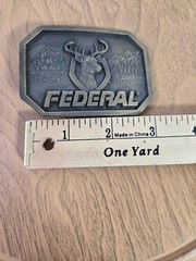FEDERAL Deer Buck Mount Bronze Belt Buckle by Indiana Metal Craft Vintage