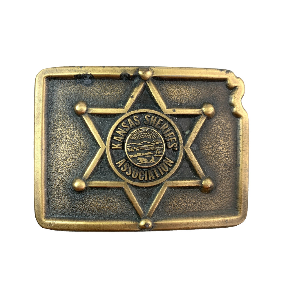 Vintage Kansas Sheriffs Association Badge Stineburg Studio Brass Belt Buckle