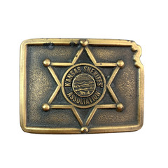 Vintage Kansas Sheriffs Association Badge Stineburg Studio Brass Belt Buckle
