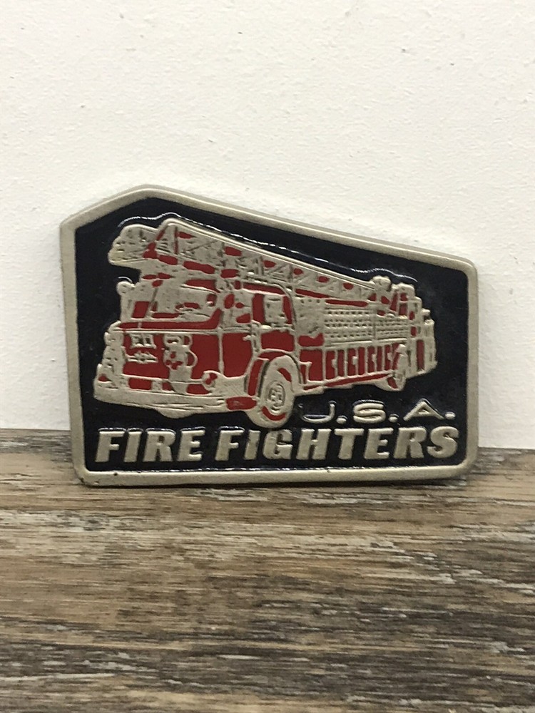 BELT BUCKLE LIMITED EDITION AMERICAN FIRE FIGHTER TRUCK LADDER SILVER TONE