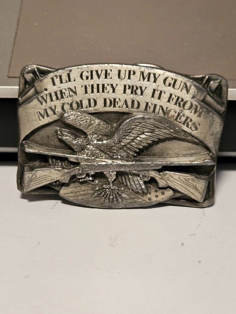 Vintage 1983 Siskiyou Buckle Co 2nd Amendment Eagle Buckle F-27 Pewter +One more