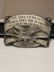 Vintage 1983 Siskiyou Buckle Co 2nd Amendment Eagle Buckle F-27 Pewter +One more