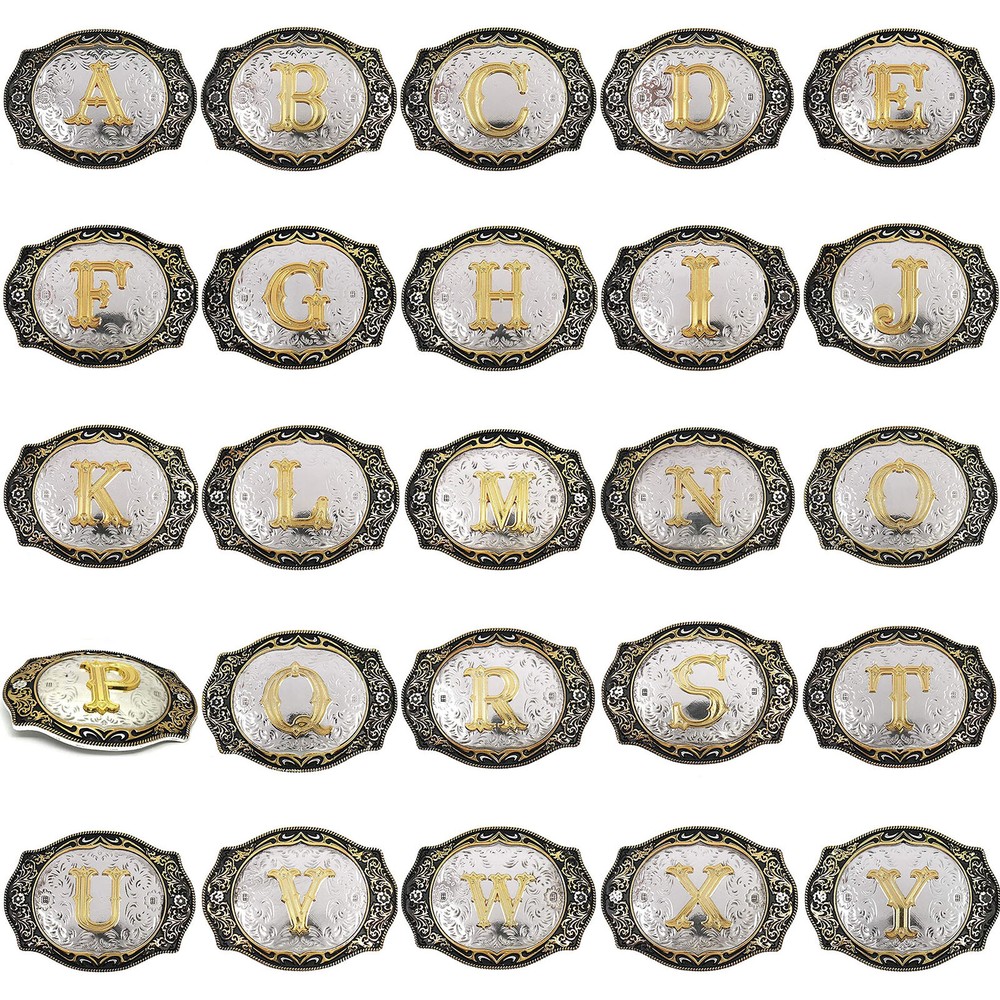 INITIAL  » A-Z  » RODEO COWBOY LETTER SHINE GOLD SILVER WESTERN BELT BUCKLE