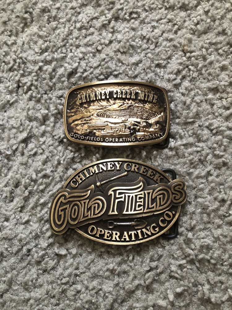 2x Chimney Creek Operating Co. Gold Fields Belt Buckles Solid Bronze Limited Edt