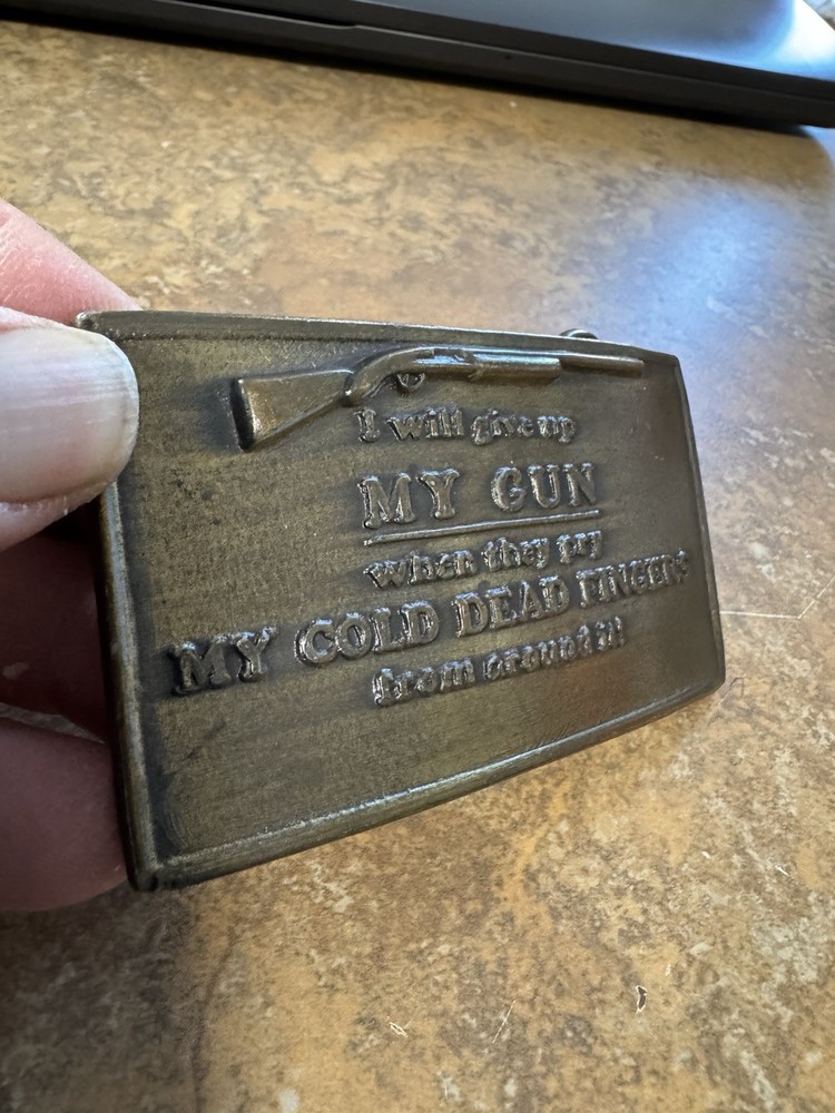 Brass Belt Buckle Give Up My Guns