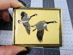 Vintage solid Brass Nap Inc. Canadian Geese Enameled Belt Buckle F02 3&Prime;x2.5&Prime;