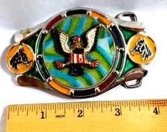 VTG 1970 Imperial Hebillas 2&Prime; Belt Buckle Mexico Western Eagle Green Blue Enamel