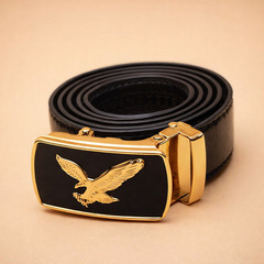 Men Eagle Buckle Belt Automatic Ratchet PU Leather Adjustable Black