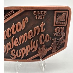Tisco Tractor Implement Supply Co Belt Buckle 1998 Anniversary Copper Tone Metal