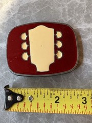 Vintage Guitar Headstock Belt Buckle Red Enamel Music Rock Roll Accessory