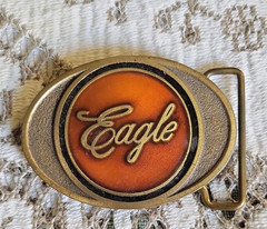 Gold-Tone Oval Western Belt Buckle w/ Orange Eagle Logo, Fits 1.5in Belt