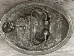 Vintage 1970s Solid Pewter Design Cowboy Cowgirl Western Boots Belt Buckle USA