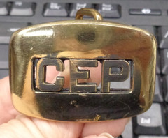 Vtg IMC Small Monogram Initial CEP Brass Belt Buckle 1-7/8&Prime; L x 1-3/8&Prime; H