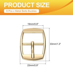 6 Pcs 0.8 Inch Single Prong Buckles Square Center Bar Buckles, Gold Tone