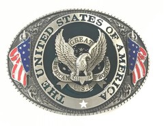 United States of America Bald Eagle Belt Buckle, Flag, USA, Antique Silver Tone