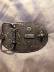 Vintage Pewter color Belt Buckle MIETHER by Bergamot Brass Works 1978