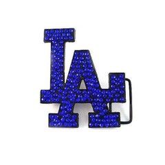 LA Los Angeles HIP HOP Black Chrome Blue Rhinestones Men Belt Buckle