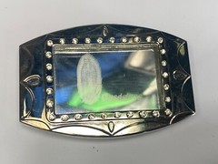 Unique Mirrored Guadalupe With Rhinestones Silver Color Hologram Belt Buckle