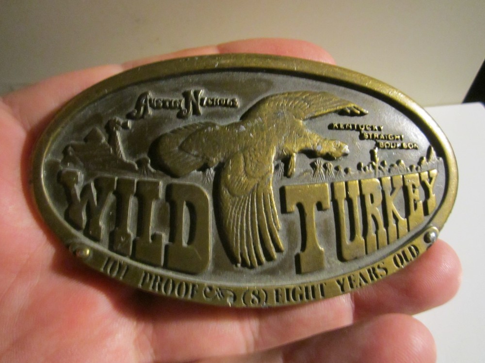 1974 AUSTIN NICHOLS WILD TURKEY BELT BUCKLE SOLID BRASS – GW-26