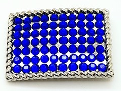 Fashion boho style classic oblong Belt Buckle Silver Metal royal blue rhinestone