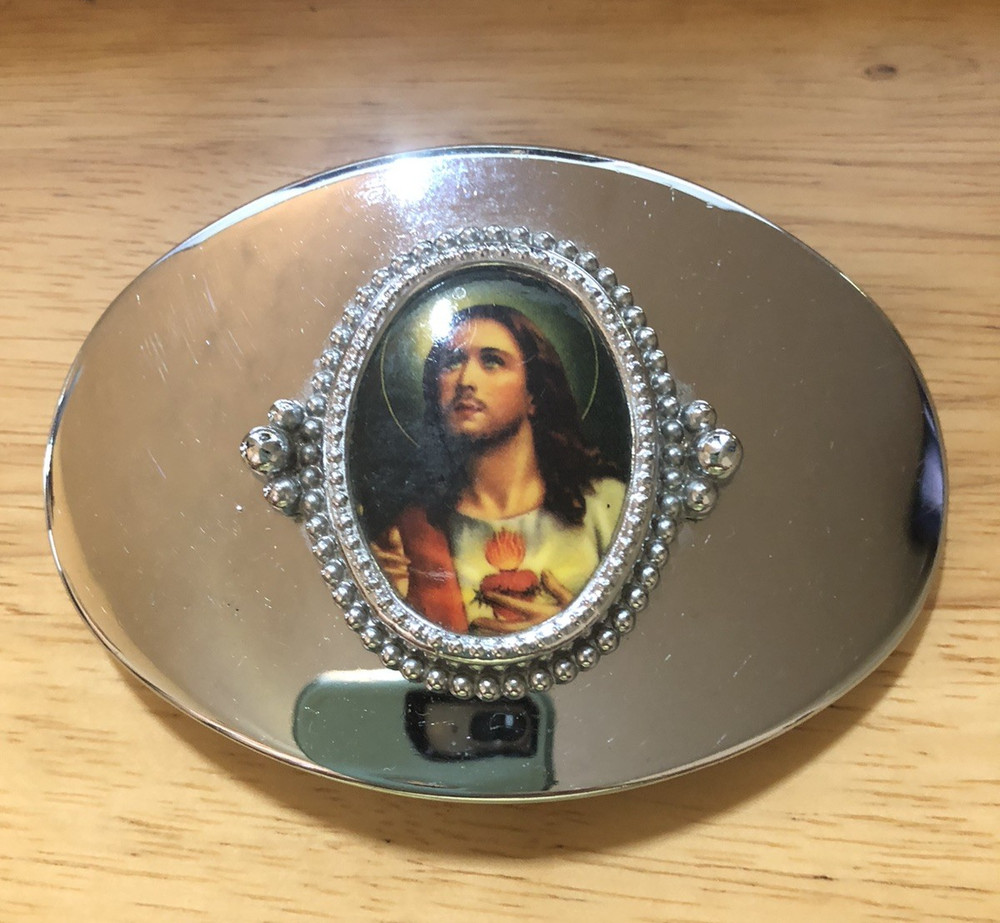 SILVER TONE MADE IS USA JESUS BELT BUCKLE 4&Prime; X 2.75&Prime;