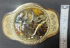 MBCI Belt Buckle Mens Gold Tone Western Cowboy Rodeo Roping Longhorn Enamel