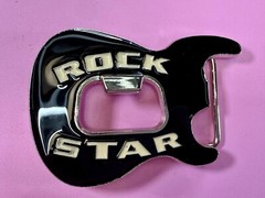 Rock Star Musician Guitar Body with Bottle Opener Black Enameled Belt Buckle