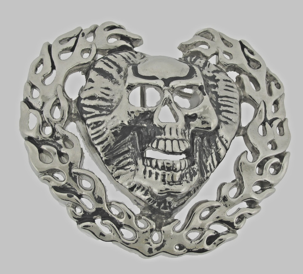 Skull Belt Buckles Silver Metal Heart Shaped Emblem Vintage Pirate Men Women
