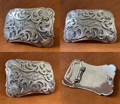 Southwestern Floral Design Sterling Silver Plated Decorative Cowboy Belt Buckle