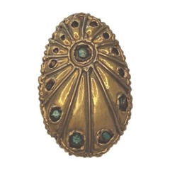 Goldtone Brass Colored Metal Belt Buckle With Turquoise Colored Stones Peacock