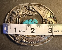 Vintage USA Made HANDCRAFTED Belt Buckle SSI Western NATIVE AMERICAN Turquoise