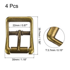 4Pcs 0.87&Prime; Single Prong Belt Buckle Square Center Bar Buckles for Belt, Brass