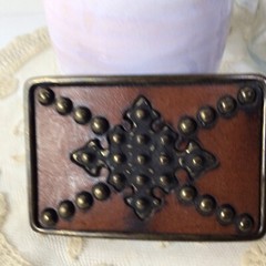 Brass Leather & Studs Belt Buckle~Brown/ Gold Handcrafted ~UNIQUE ~FREE SHIPPING